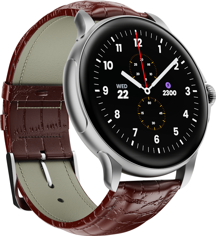 Silver Leather HMD WATCH X1 SMARTWATCH from Front and Back