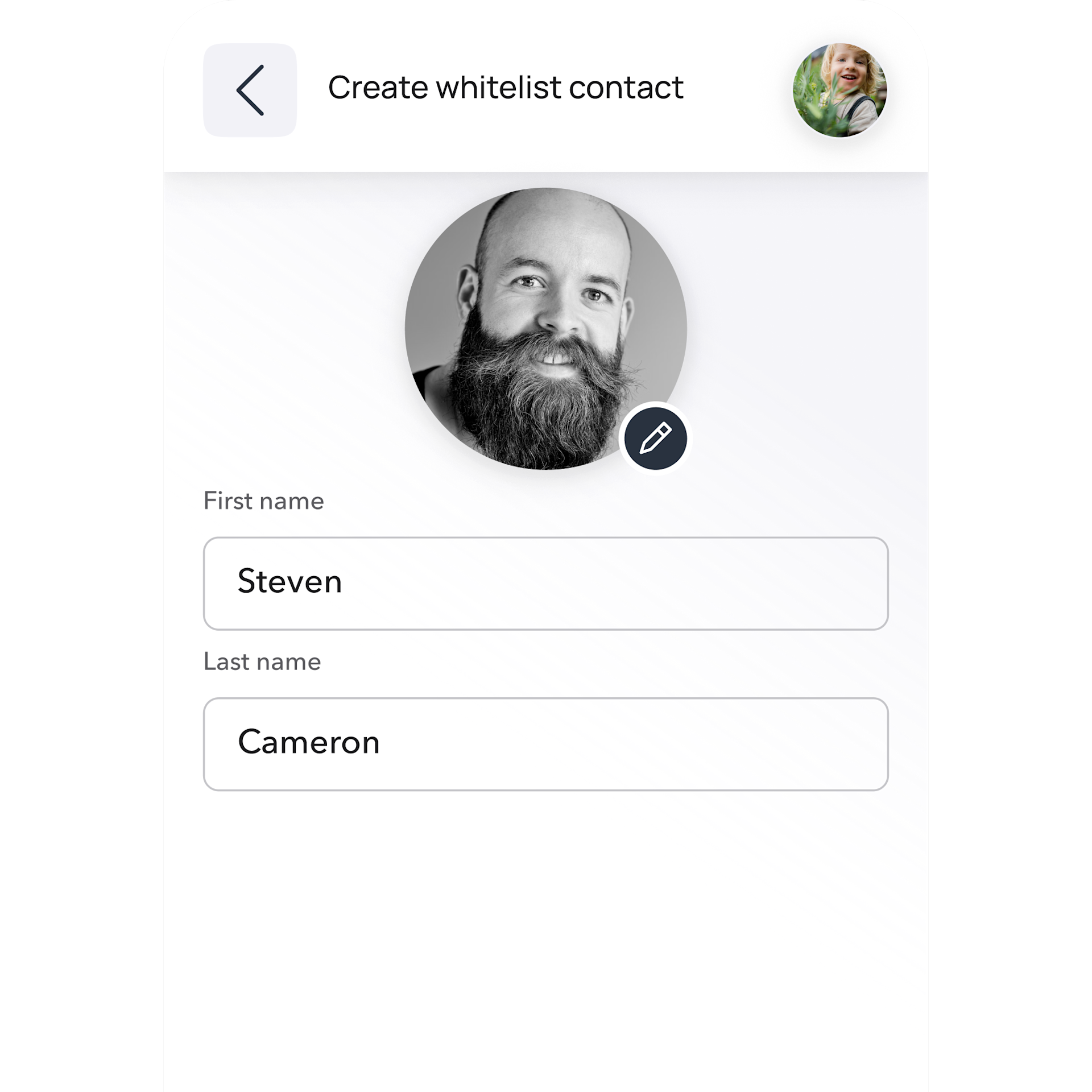 Smartphone contact creation screen illustrating the HMD Fusion X1 feature for whitelisting trusted contacts, helping parents keep their kids’ calls and texts within a safe circle.