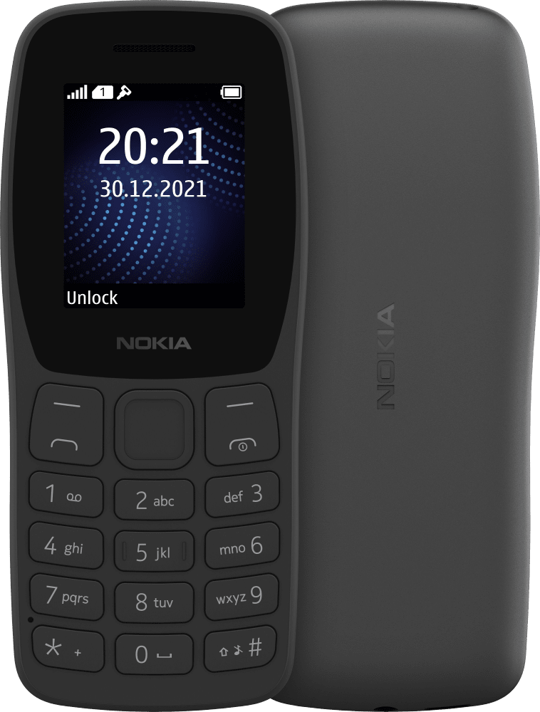 Enlarge Charcoal Nokia 105 Classic (2023) from Front and Back