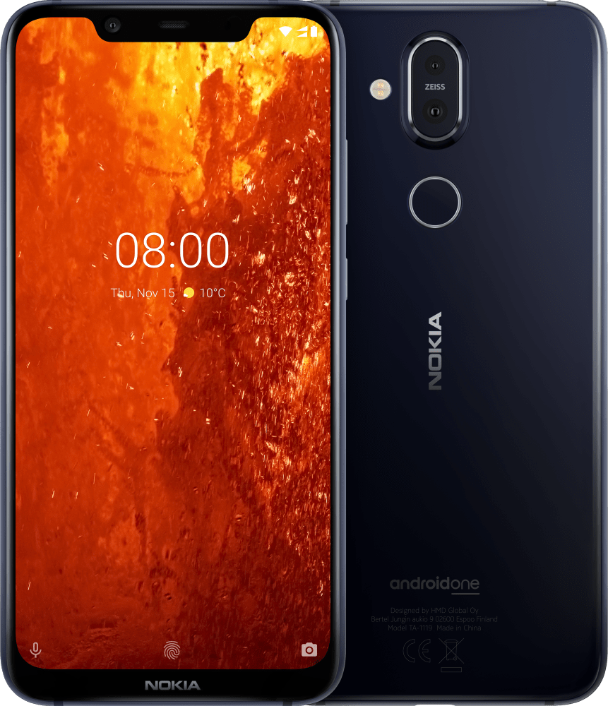 Enlarge Μπλε Nokia 8.1 from Front and Back
