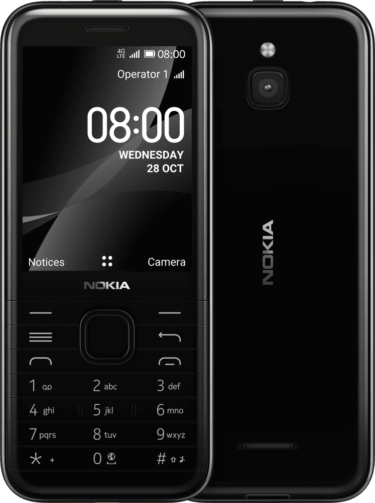 Enlarge Crna boja Nokia 8000 4G from Front and Back