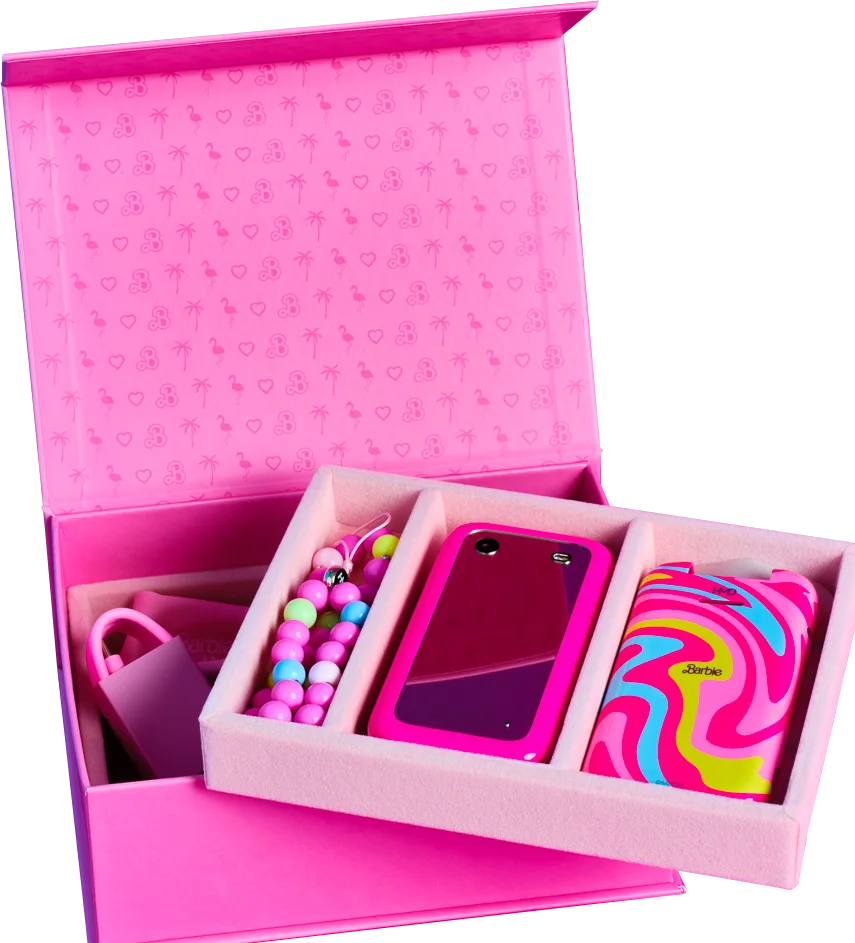 The HMD Barbie Phone comes in a jewelry box