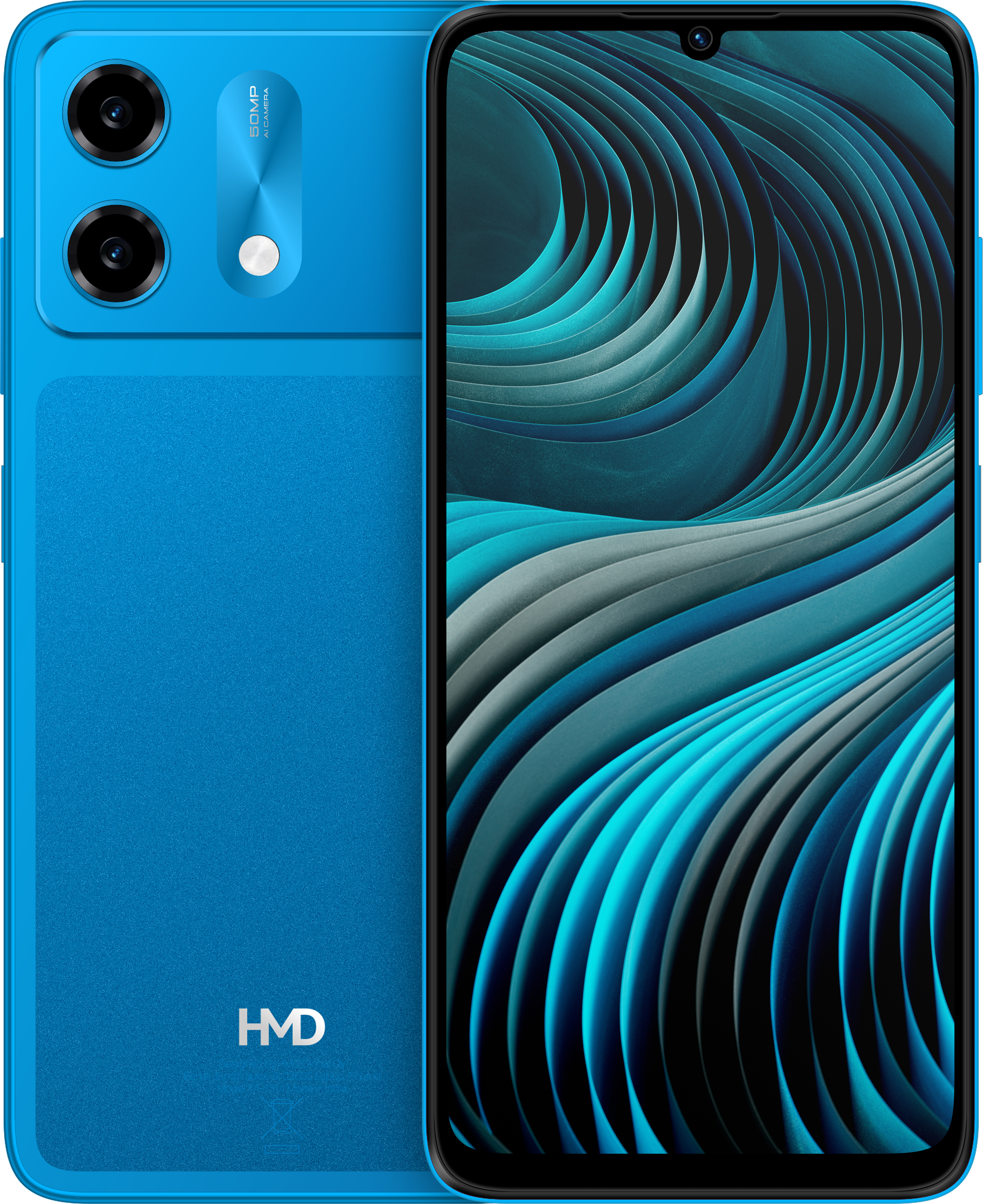 Nordic Blue HMD Vibe2 5G from Front and Back
