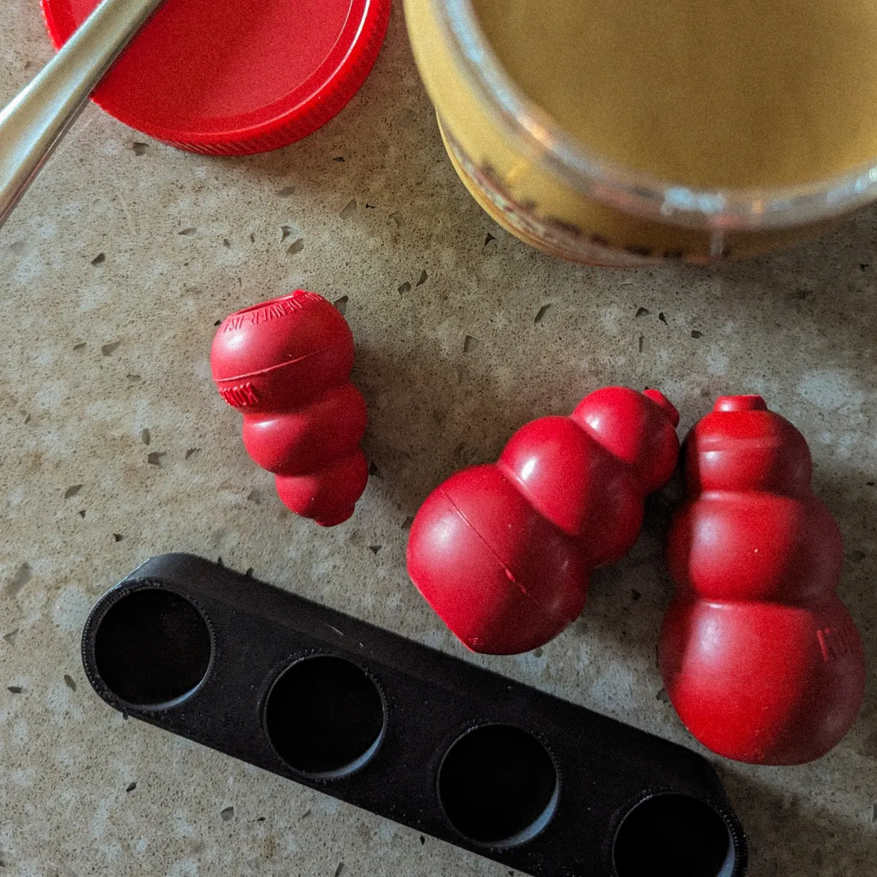 Filling Kongs with Peanut Butter in Holder