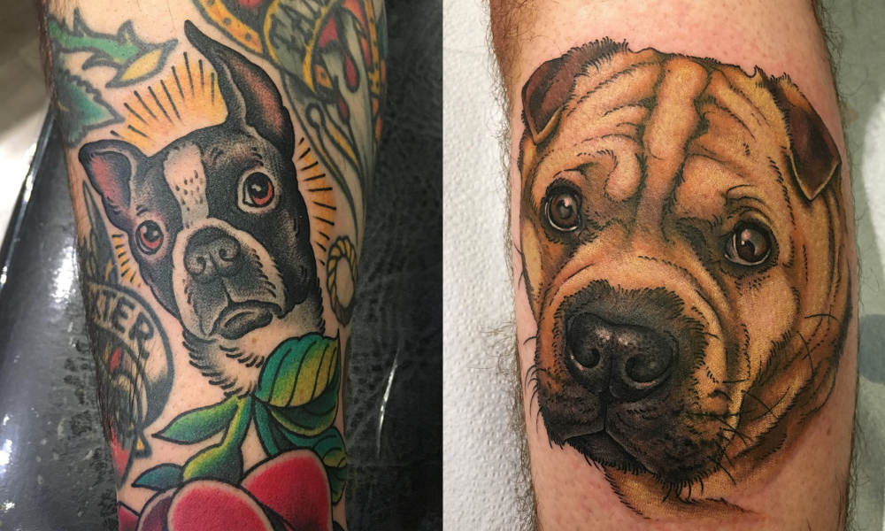 side by side tattoos of dogs