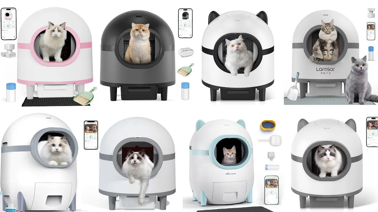 group of self-cleaning litter boxes from amazon