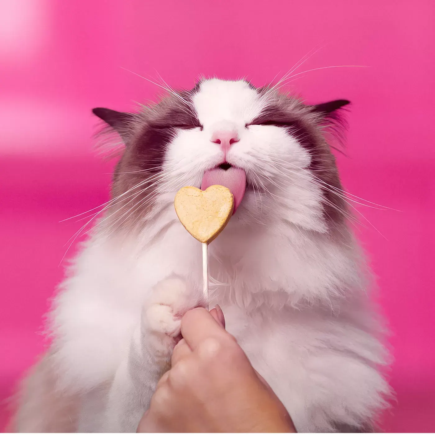 cat eating treat pop