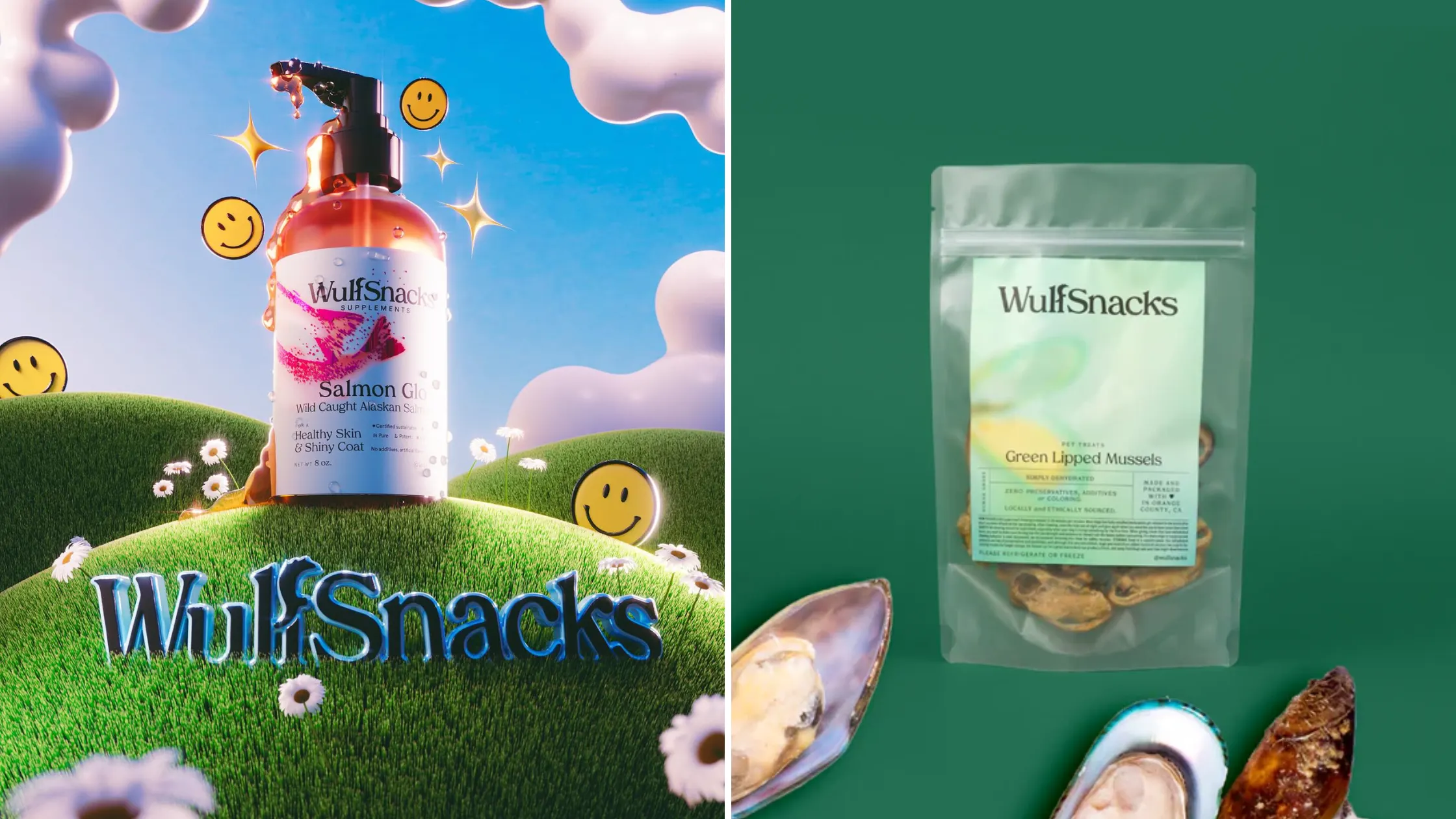 bottle of dog fish oil supplements and mussel treats