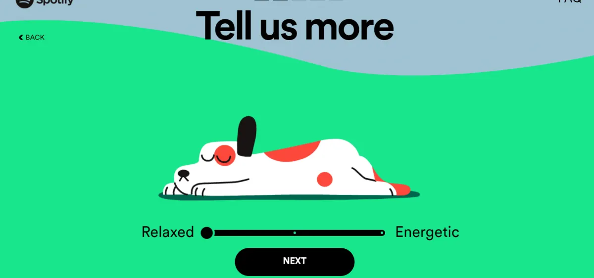 Tell us more screen on Spotify pet playlist website