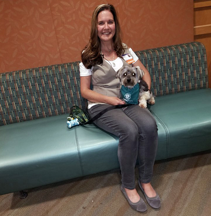 Denise Yoder-Gruzensky with therapy dog, Shasta