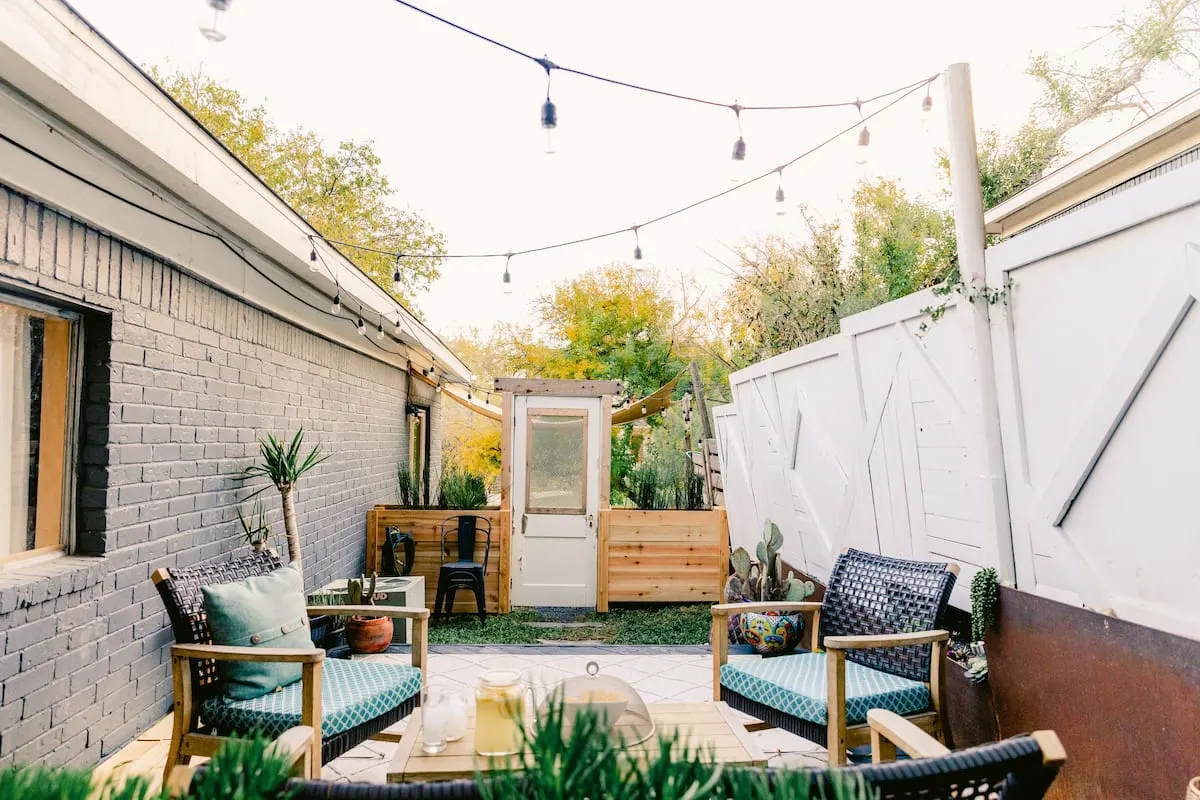 backyard with string lights in Austin