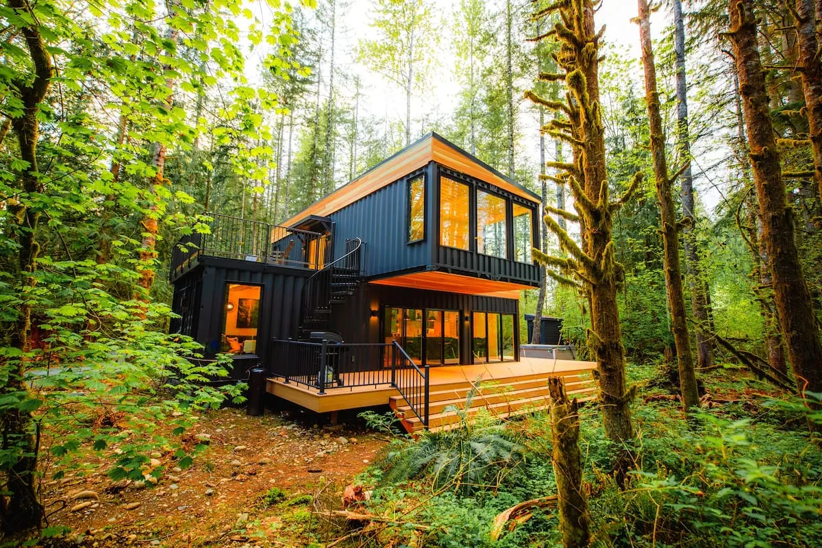Container house in the forest in Washington
