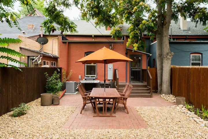 Backyard airbnb with umbrella