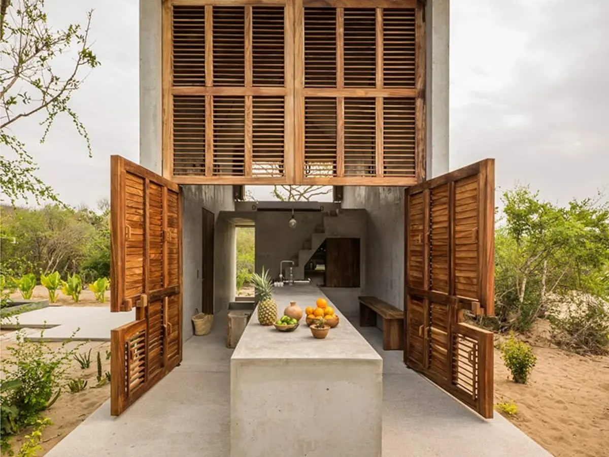 concrete airbnb in mexico with outdoor kitchen
