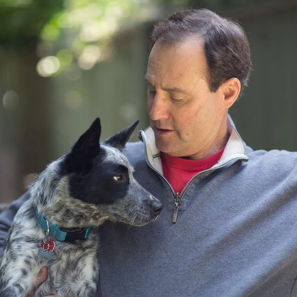 Positively Woof's Larry Kay and dog, Spider