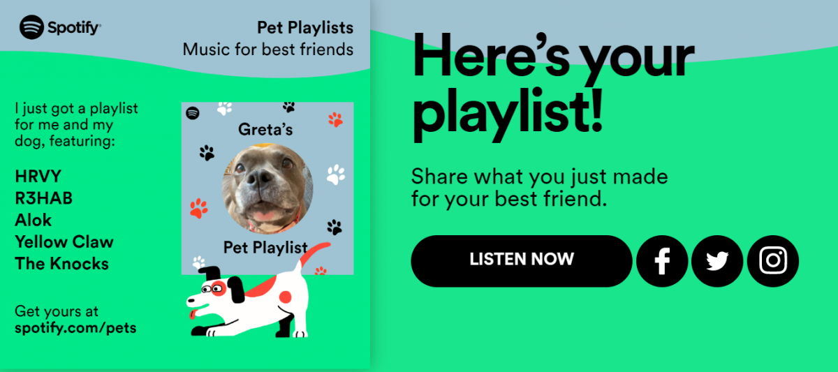 Completed pet playlist on Spotify Pet