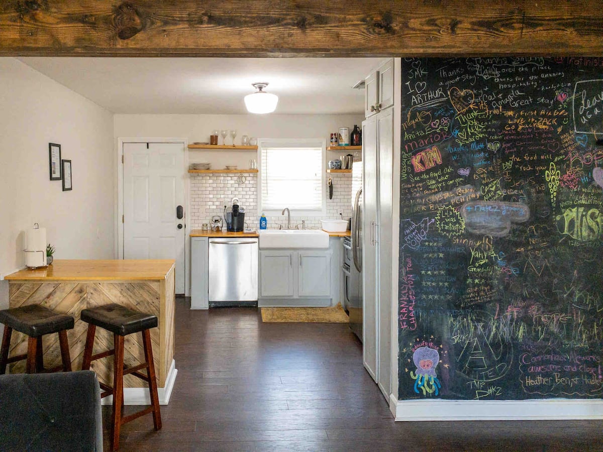 kitchen with chalk board