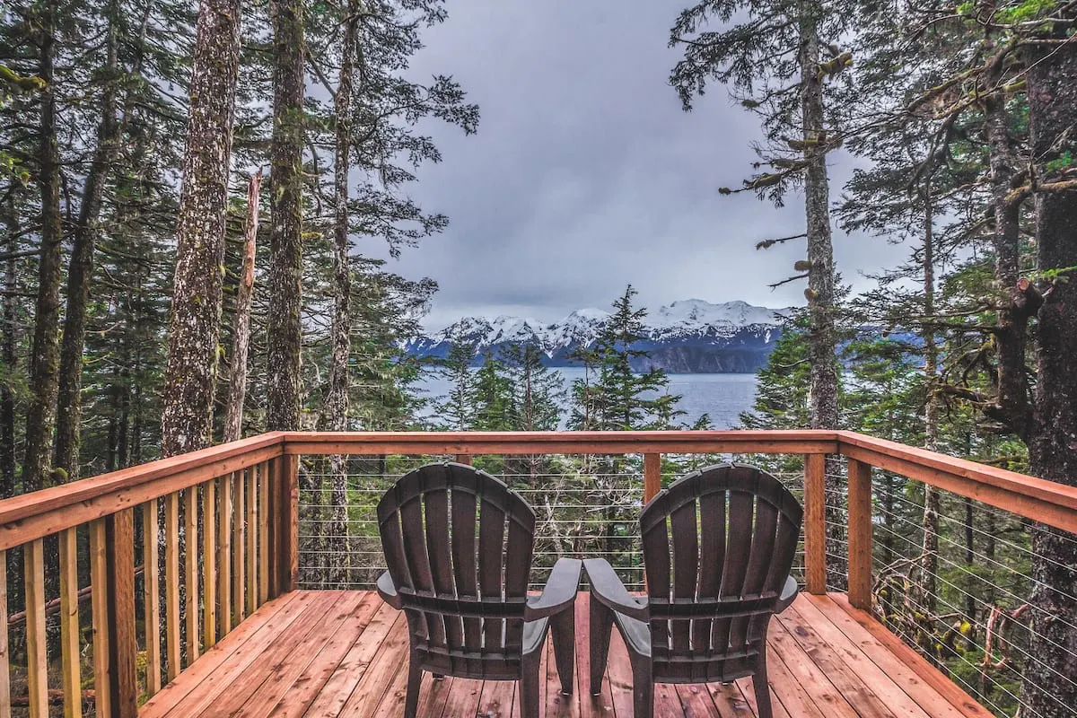 Two chairs overlooking Alaskan wilderness