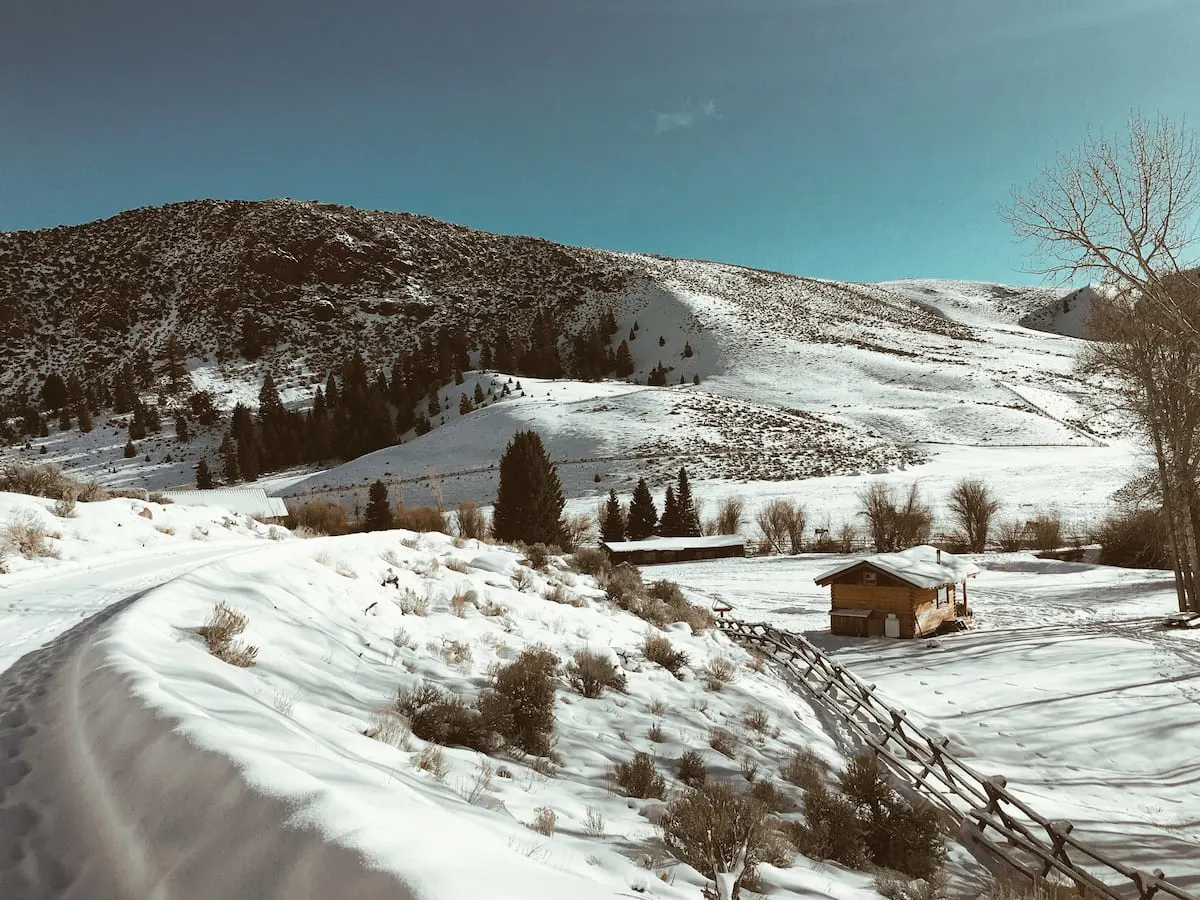 cabin in snow of idaho