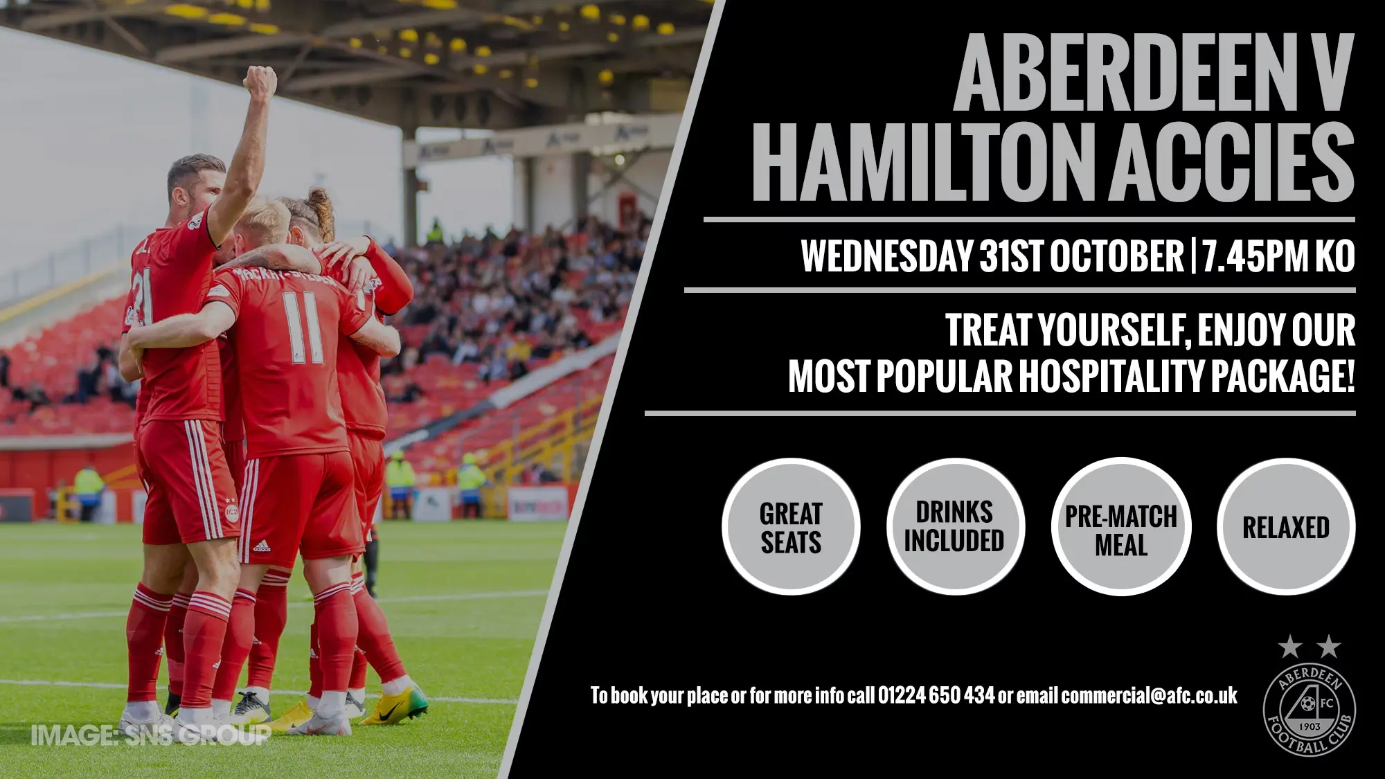 Hospitality | Aberdeen v Hamilton Accies, Wednesday 31st October