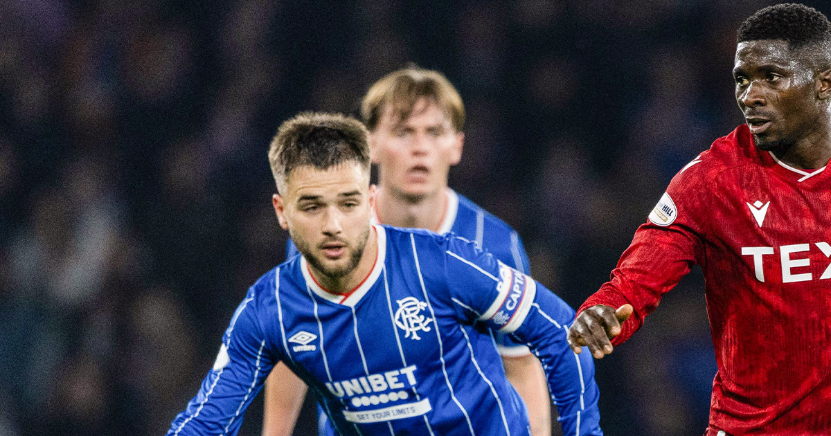 Action from the Scottish League Cup semi-final between Rangers and Aberdeen at Hampden