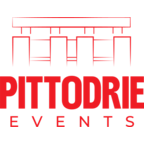 Pittodrie Events wordmark with stadium roofline, red on transparent