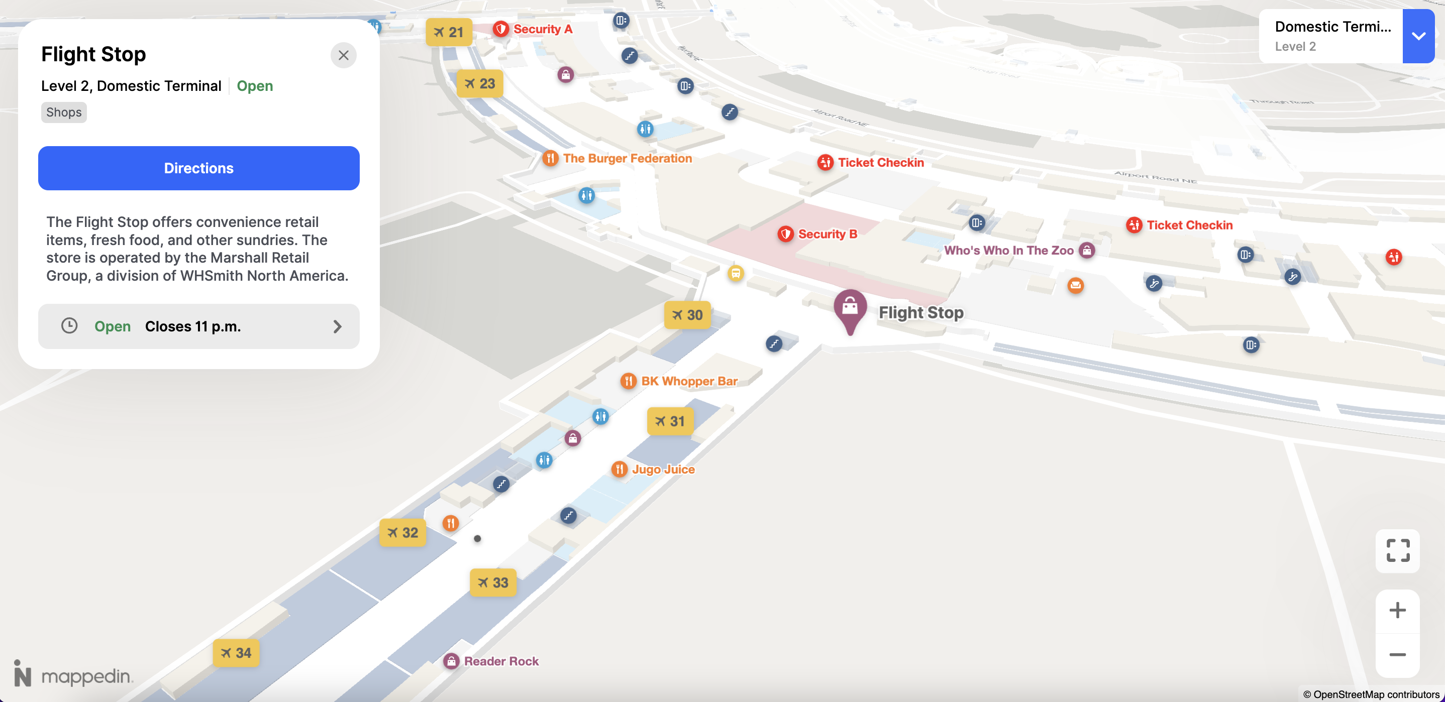 Screenshot showcasing Mappedin's Modern Airport UX