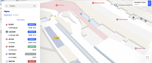 Mappedin Airports real-time flight information