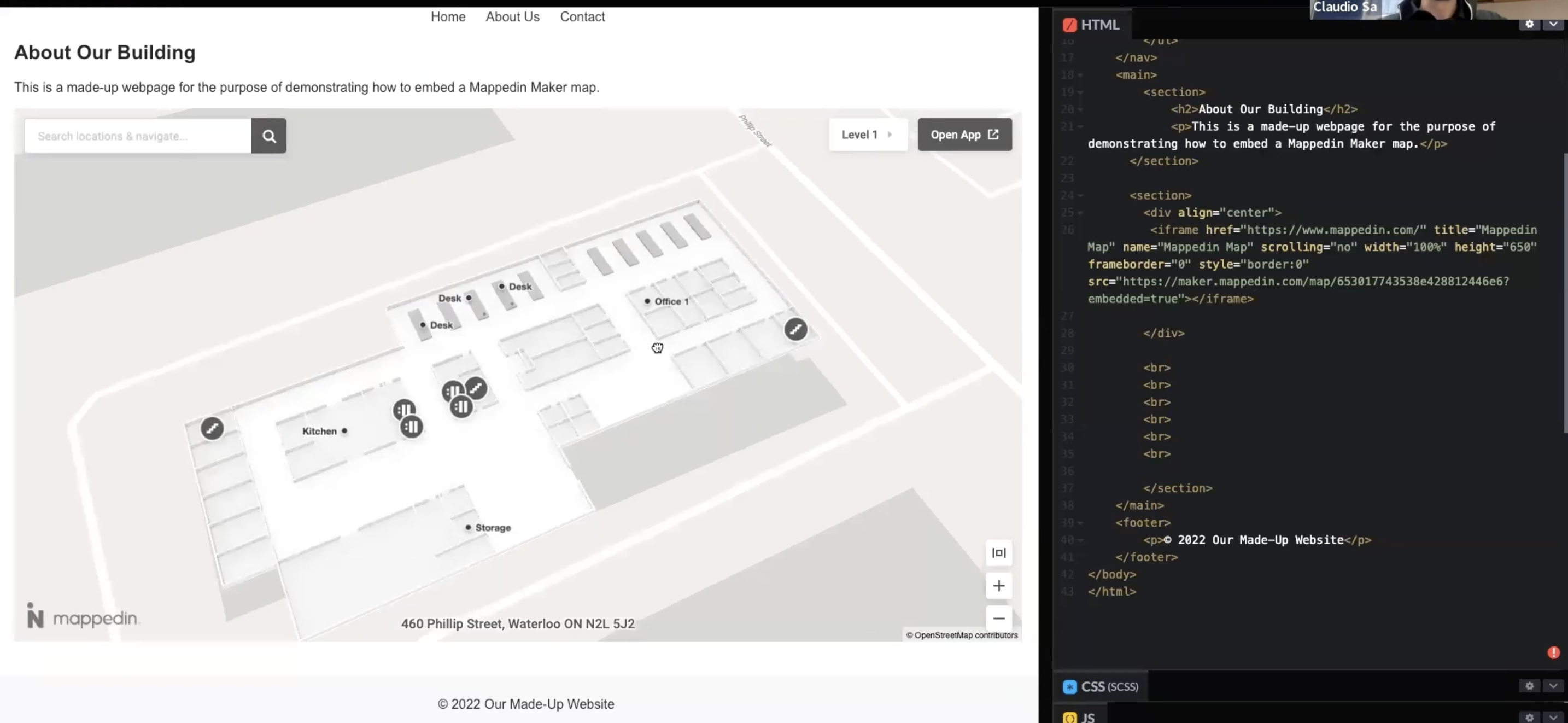 Screenshot showcasing a map embedded in a webpage