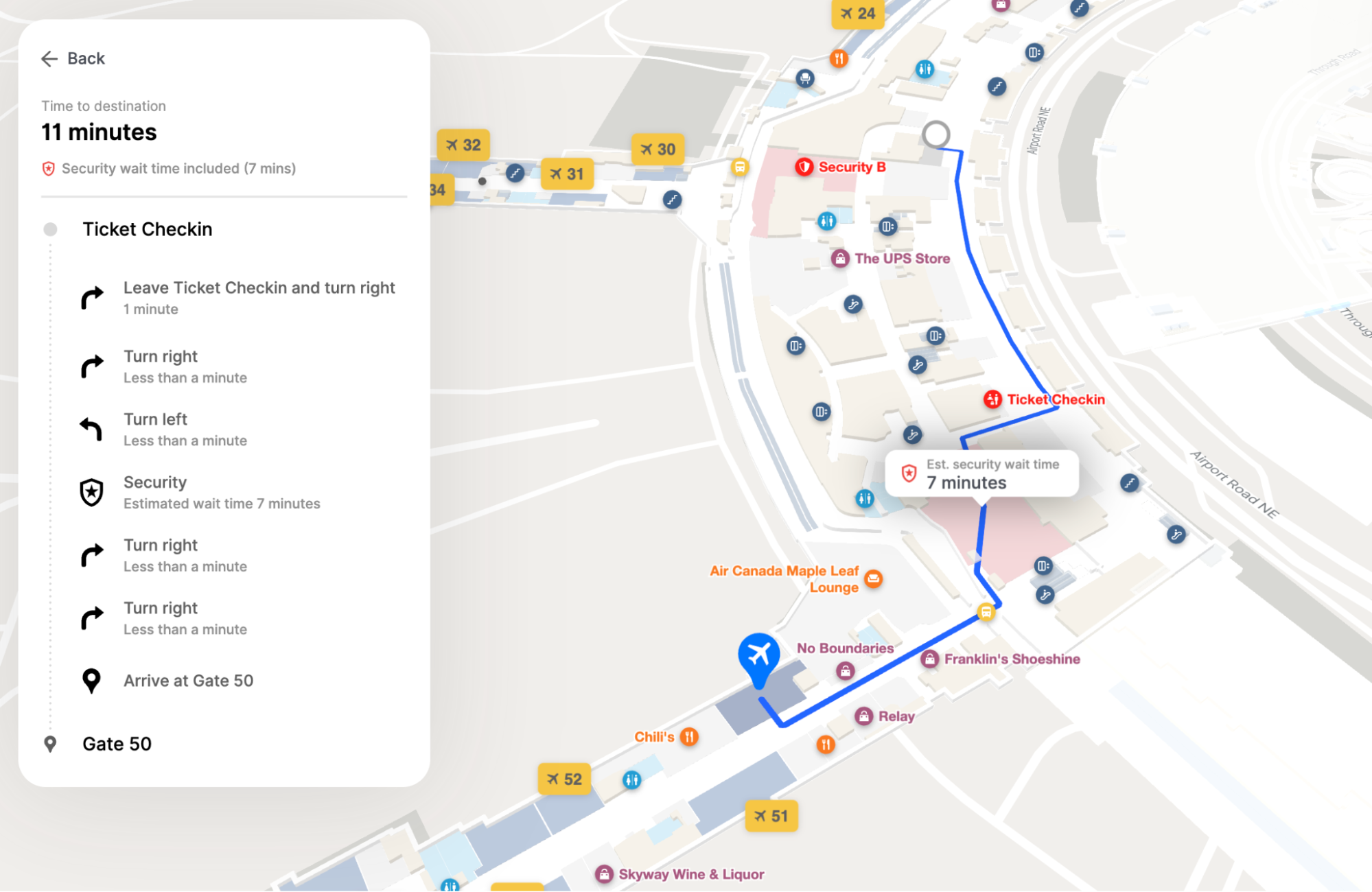 Screenshot of mappedin airport web app