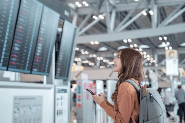 Passenger looking at flight information