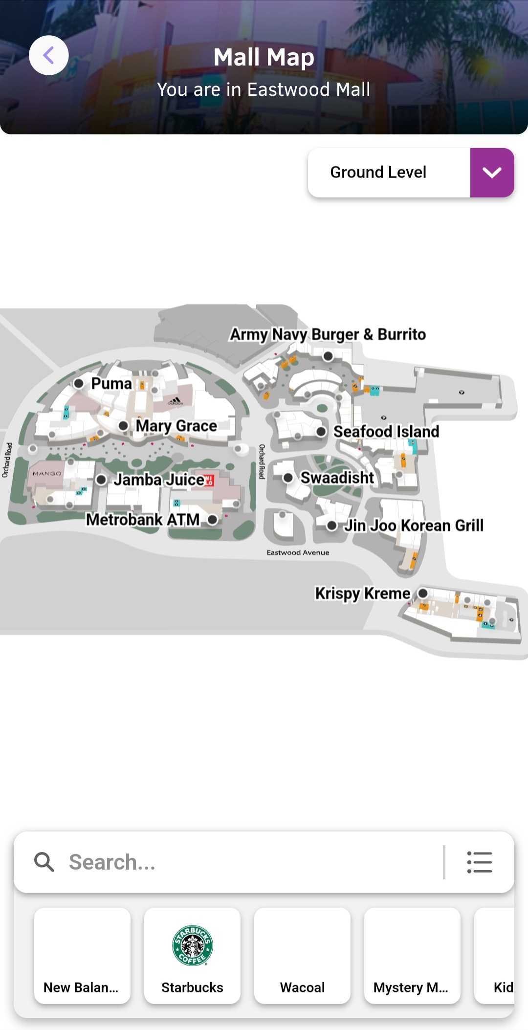 Screenshot of a Megaworld mall mobile map