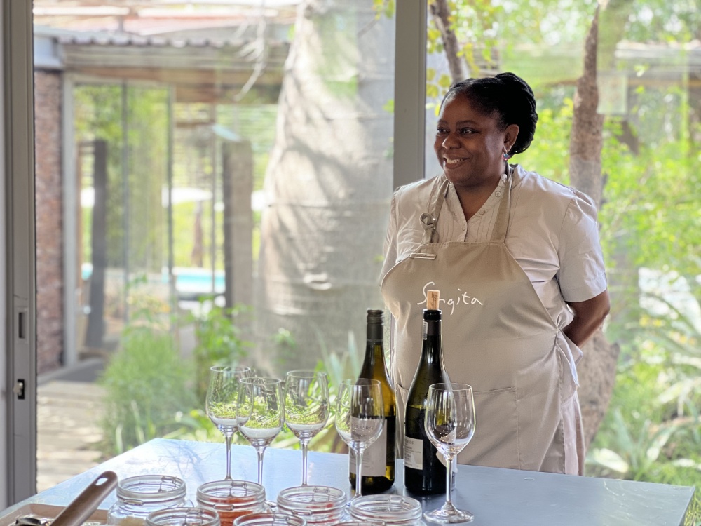 Sommelier Minnie Mthombeni pairs the locally inspired dishes created during class with complementary wines