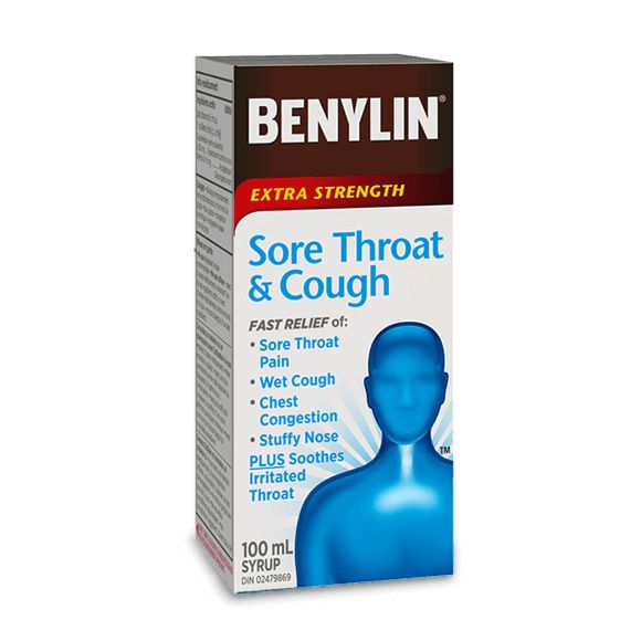BENYLIN® Extra Strength Sore Throat and Cough Syrup, 100 mL