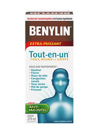 Benylin Tout-en-un Extra-puissant Rhume, grippe et toux, sirop, 270 ml