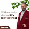A man with glasses and beard wearing BENYLIN® Lab jacket next to a product claim stating ‘with naturally derived ivy leaf extract’’