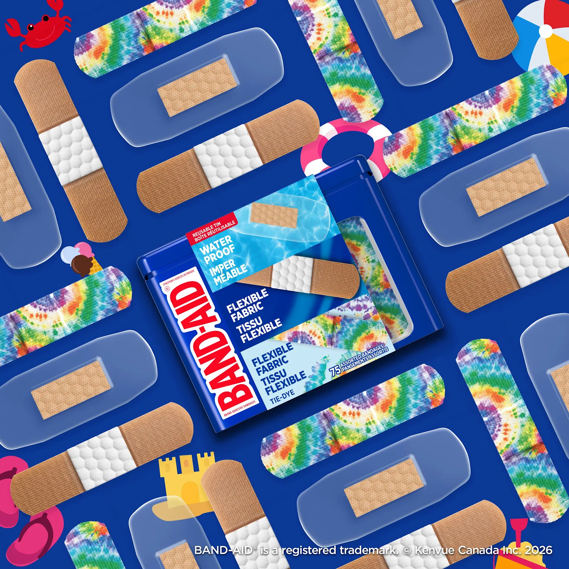 BAND-AID® Brand Assorted Bandages Tin 75ct
