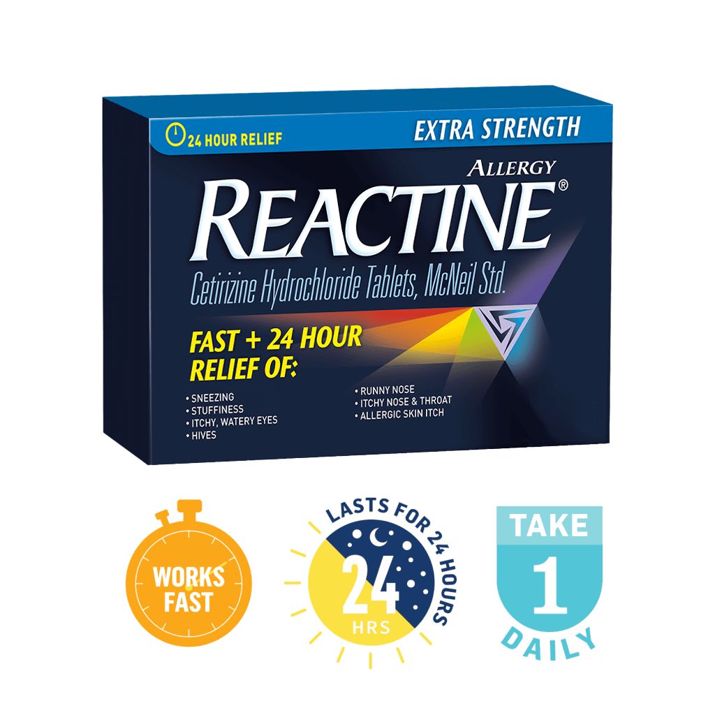 Reactine Extra Strength provides rapid relief for 24 hours