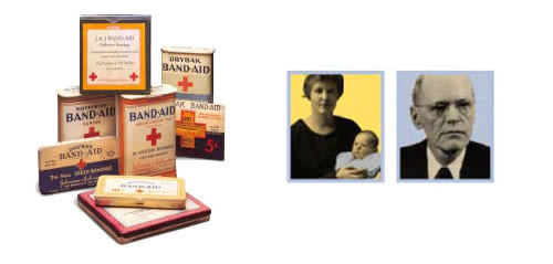 Anciennes boîtes de pansements BAND-AID® et photos des inventeurs