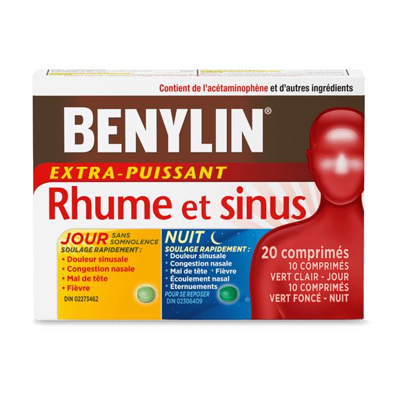 BENYLIN® Extra-puissant Rhume et sinus Jour/Nuit, 10 comprimés - Jour; 10 comprimés - Nuit