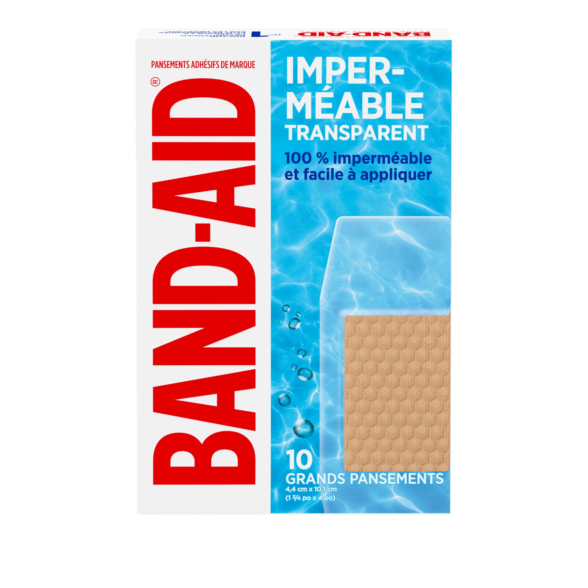 Pansements transparents imperméables de marque BAND-AID®, grands, 10 unités