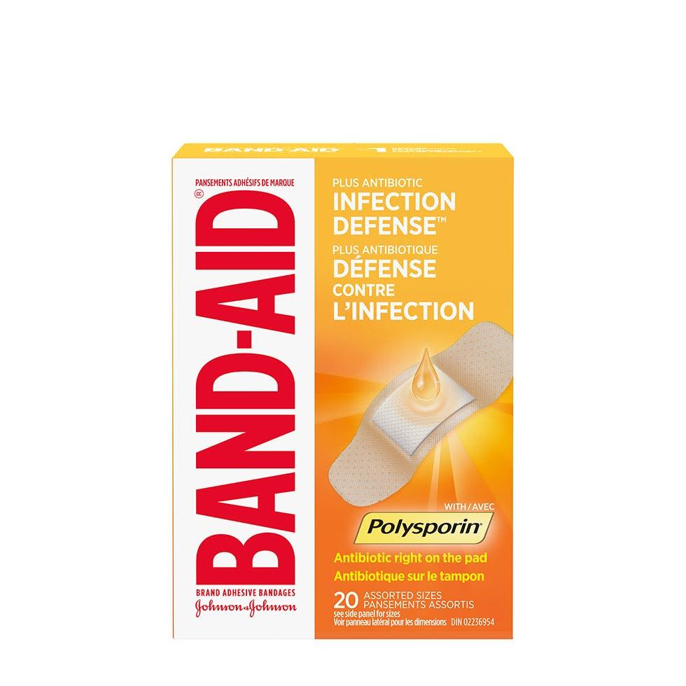 Emballage de 20 pansements band-aid avec polysporin