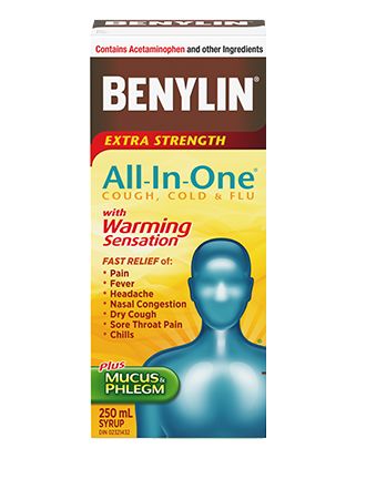 Benylin Tout-en-un Extra-puissant Rhume, grippe et toux, sirop avec effet de chaleur, 250 ml