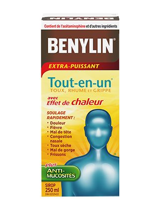 Benylin Tout-en-un Extra-puissant Rhume, grippe et toux, sirop avec effet de chaleur, 250 ml