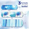 Trois pansements adhésifs de marque BAND-AID® en tissu flexible à motifs d'aquarelle, formats assortis