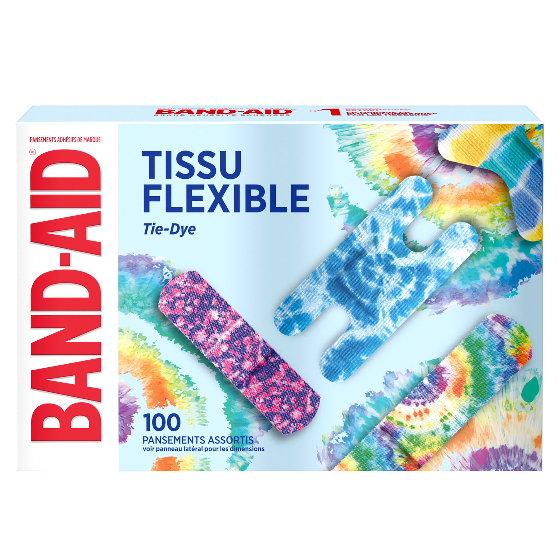 Pansements teints au nœud en tissu flexible de marque BAND-AID®, tailles assorties, 100 unités