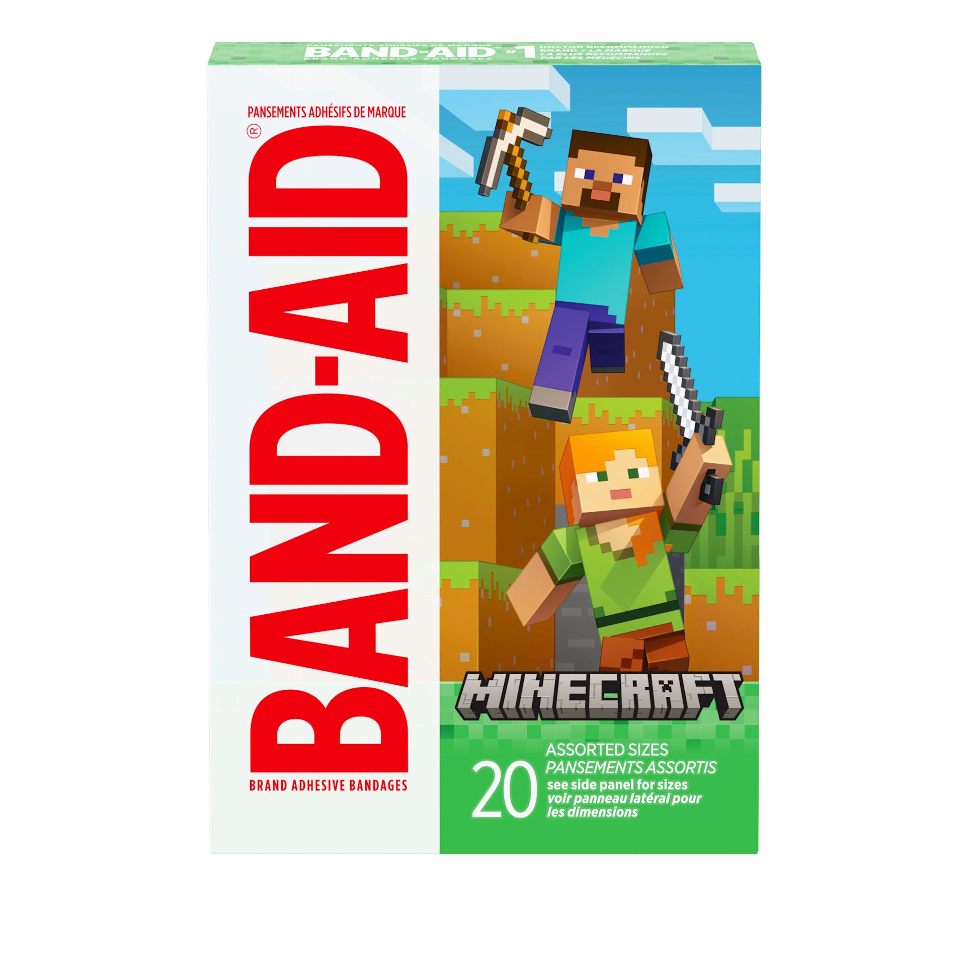 Pansements Minecraft de marque BAND-AID®, tailles assorties, 20 unités