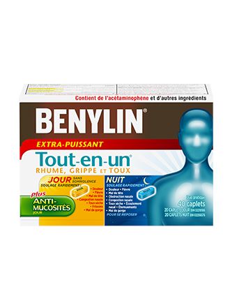 Benylin Tout-en-un Extra-puissant Rhume, grippe et toux, Jour et Nuit, 40 caplets