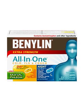 Benylin Tout-en-un Extra-puissant Rhume, grippe et toux, Jour et Nuit, 40 caplets