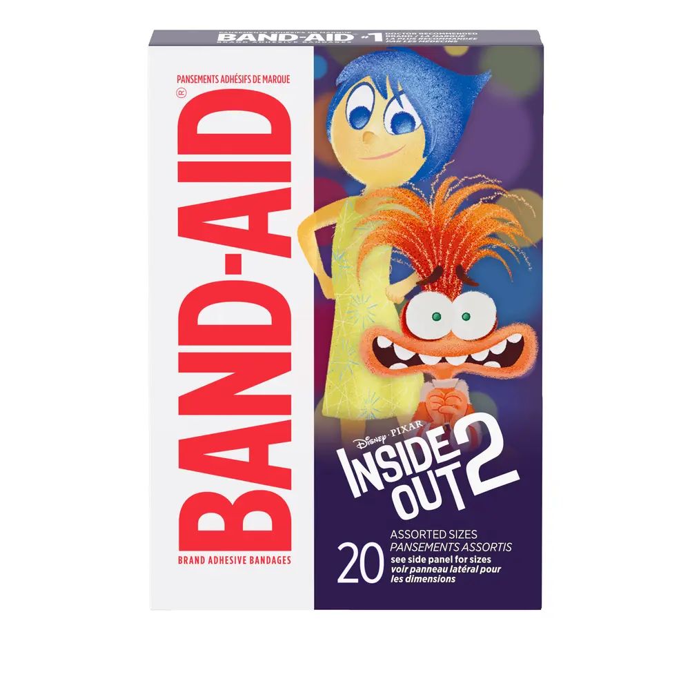 BAND-AID® Inside Out 2 Bandages package front shot, Joy and Anxiety